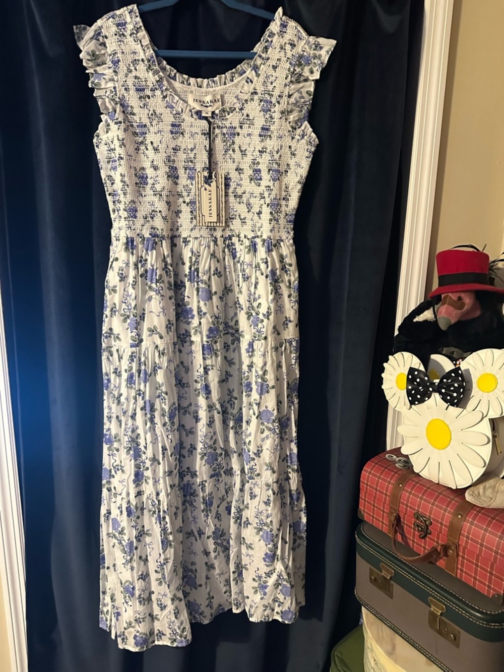 JessaKae Chloe White and Light Blue Floral Maxi Dress